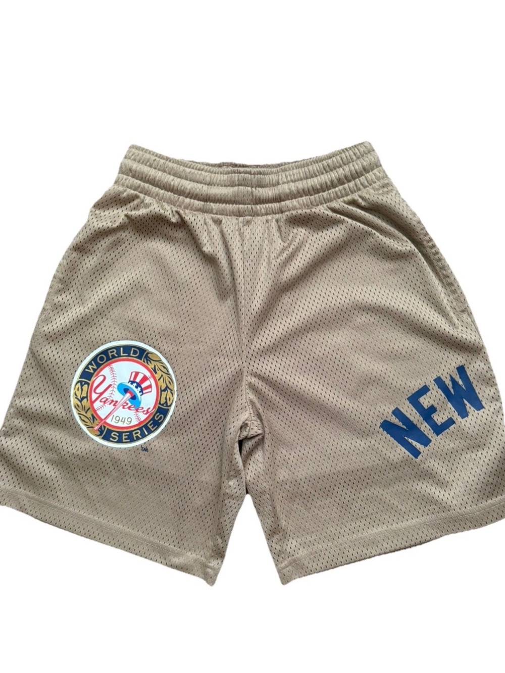 New Era New York Yankees Mesh Athletic Shorts Tan Brown Mens Size Small MLB